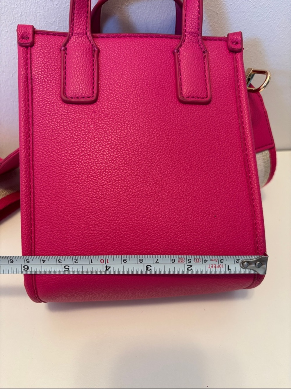 Anne Klein Hot Pink Leather Crossbody Bag with Striped Strap - Picture 4 of 9